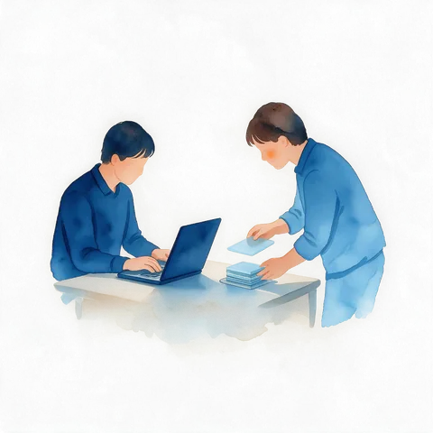 Illustration of two people setting up a system together