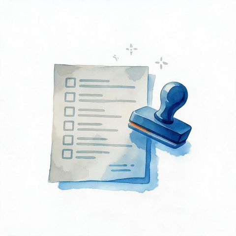 Illustration of a checklist plan with an approval stamp