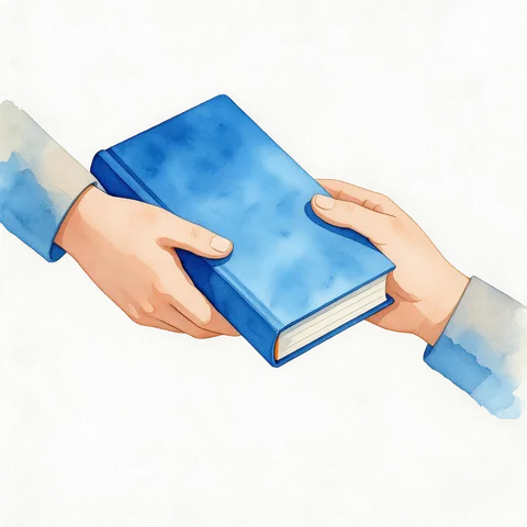 Illustration of a playbook handed from one person to another